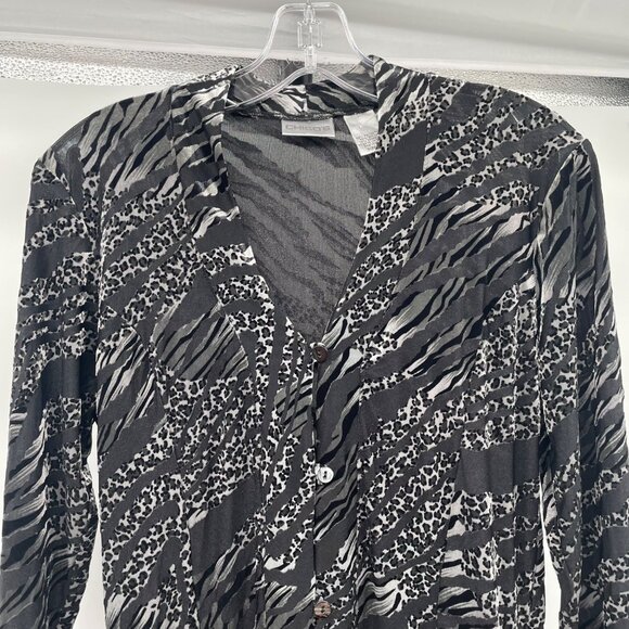 Chico's Velour Animal Print Button Up Top Long Sleeve Black/Multi Small Sheer - Picture 2 of 8